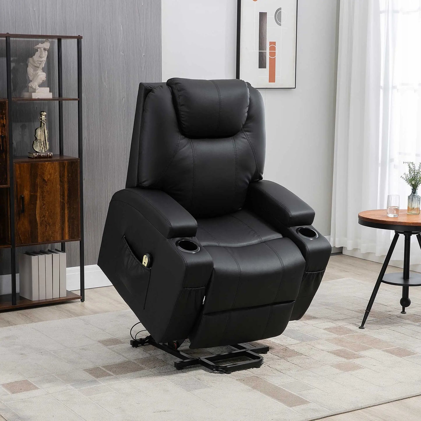 Electric Power Lift Recliner Chair with Pocket Spring and Side Pockets - Grey Faux Leather
