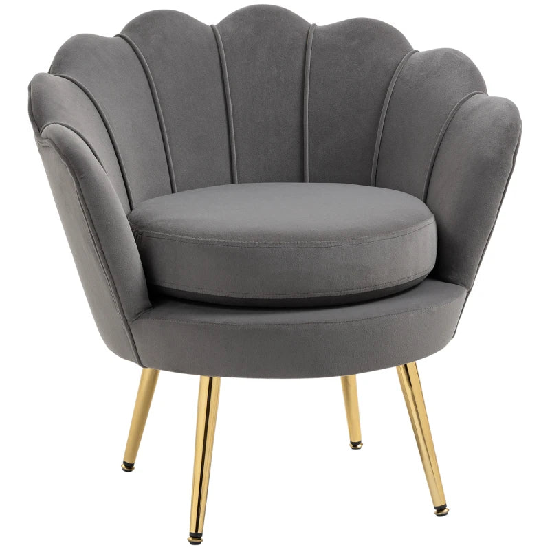 Accent Chair, Velvet-Touch Fabric Leisure Club Chair with Gold Metal Legs for Bedroom, Grey