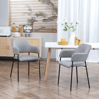 1 Modern Dining Chair, Linen Touch Fabric Accent Chair with Armrests, Kitchen Chair with Steel Legs for Living Room