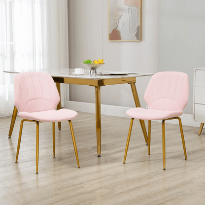 Modern Dining Chairs Set of 2, Upholstered Dining Room Chairs with Backrest, Padded Seat and Steel Legs, Pink