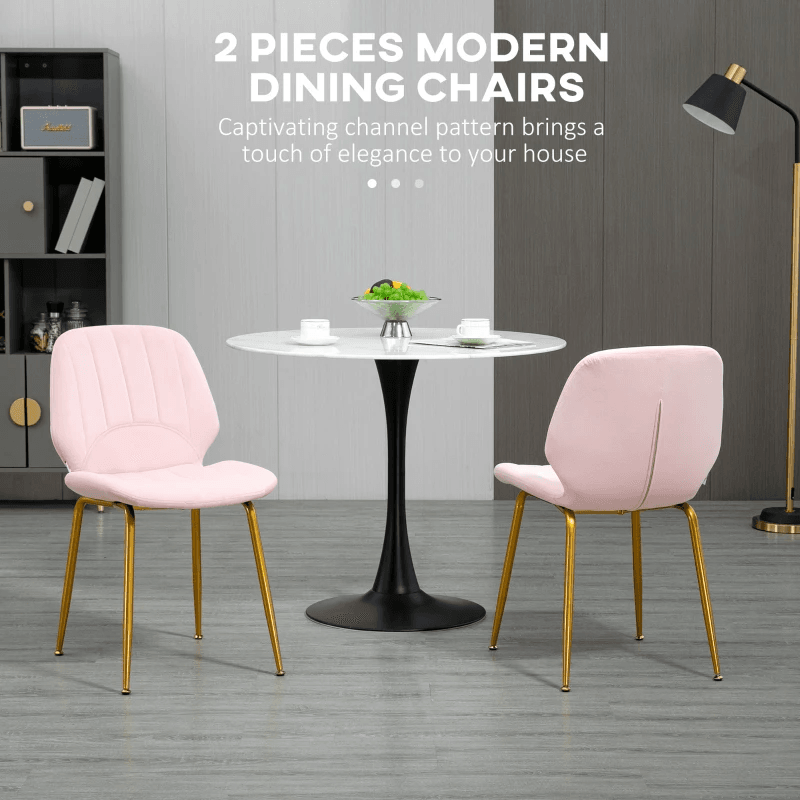 Modern Dining Chairs Set of 2, Upholstered Dining Room Chairs with Backrest, Padded Seat and Steel Legs, Pink