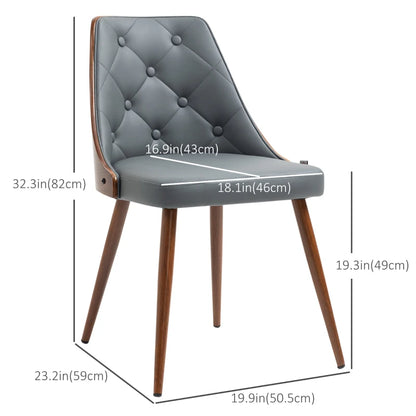 Modern Dining Chairs Set of 2, Makeup Chairs, Side Chairs, PU Leather Upholstered Seats,Solid Wood Back and Steel Legs, for Living Room, Dining Room, Bedroom, Grey