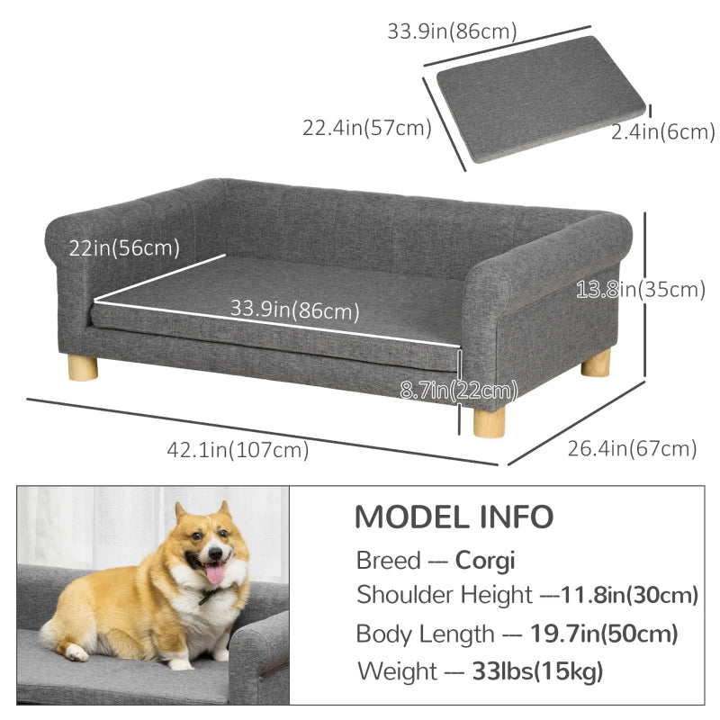 Modern Pet Sofa Cat or Medium Large Dog Bed W/ Removable Seat Cushion
