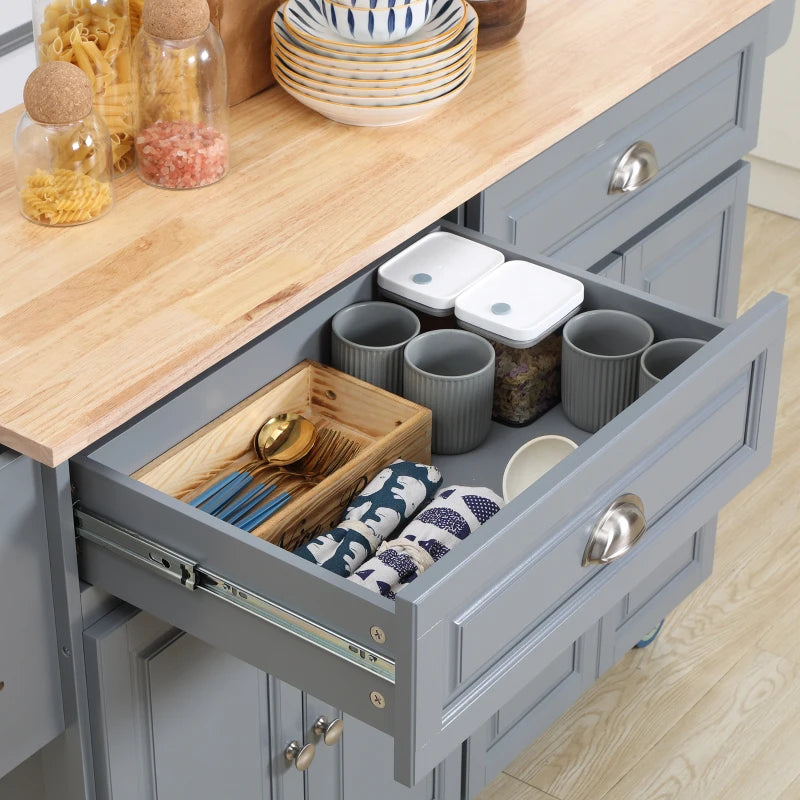 Kitchen Island with Storage, Rolling Kitchen Cart with Drop-Leaf Wooden Top, Drawers, Door Cabinets, Grey Multi Market World Inc.