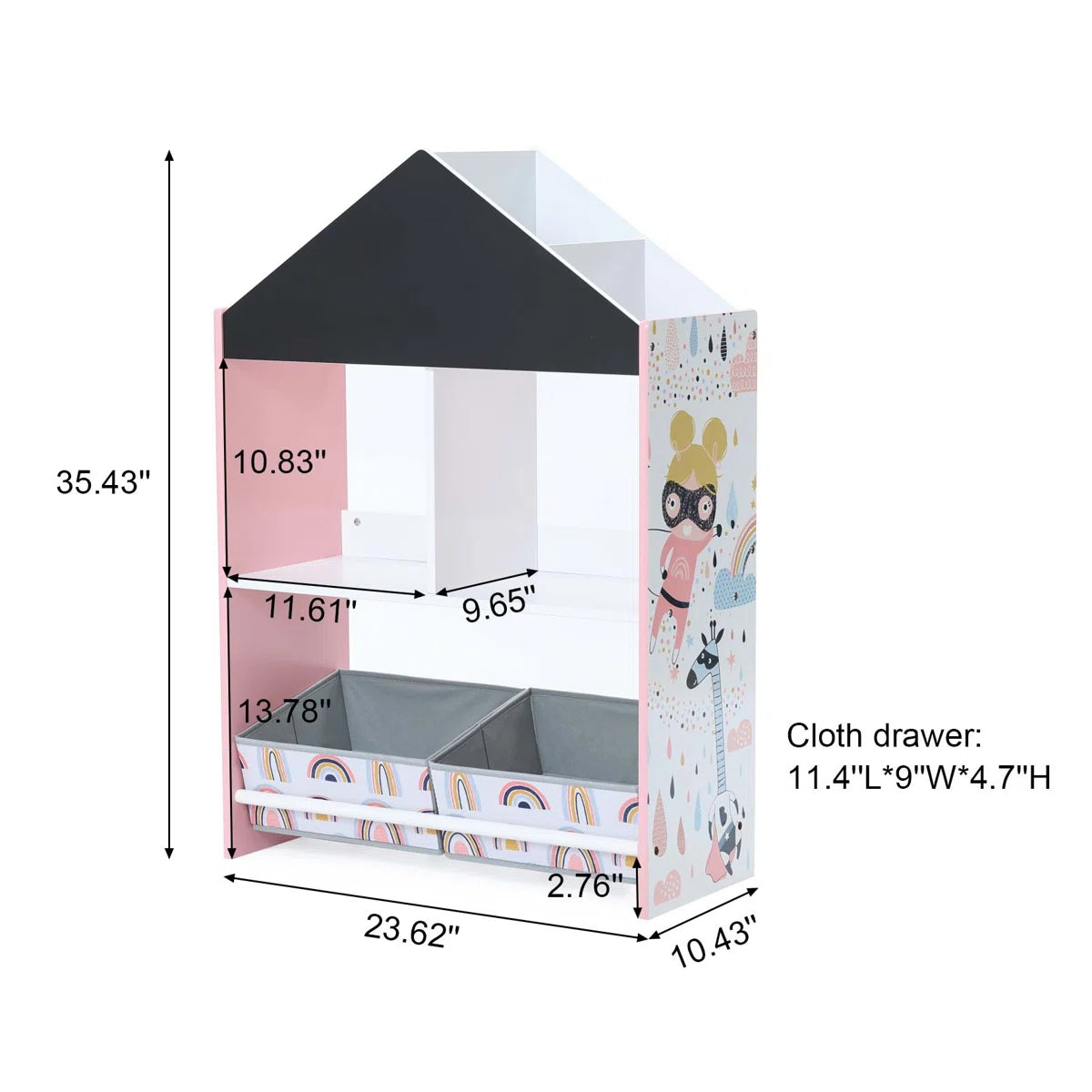 Kids House-Shaped Bookcase & Toy Organizer with Fabric Storage Bins Multi Market World Inc.