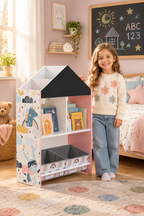 Kids House-Shaped Bookcase & Toy Organizer with Fabric Storage Bins Multi Market World Inc.