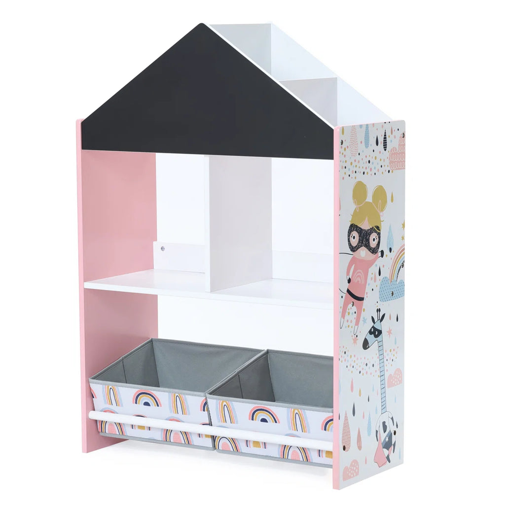 Kids House-Shaped Bookcase & Toy Organizer with Fabric Storage Bins Multi Market World Inc.