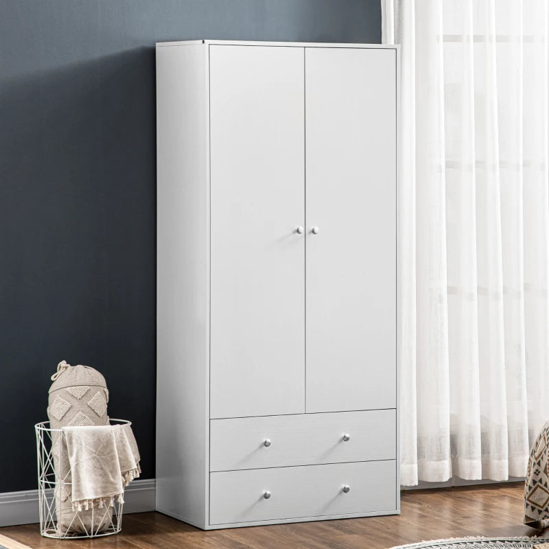 Wardrobe Closet, Armoire with Drawers and Hanging Rail for Bedroom Clothes Storage and Organization, White Multi Market World Inc.