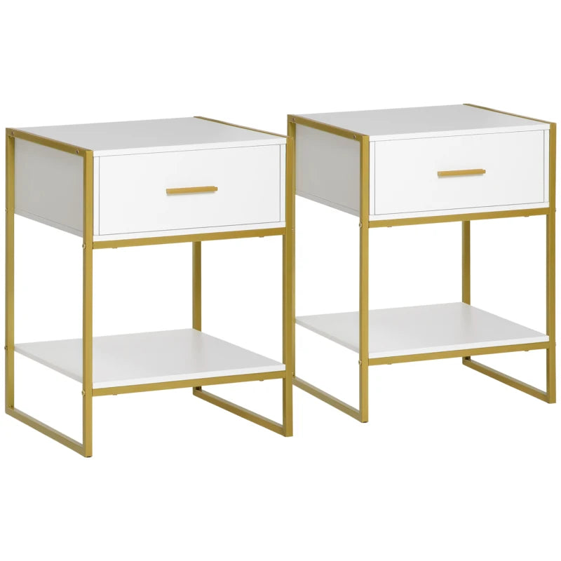 ightstand Set of 2, Modern Bedside Table with Drawer and Shelf, Bedside Cabinets for Bedroom, White