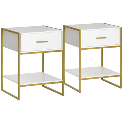 ightstand Set of 2, Modern Bedside Table with Drawer and Shelf, Bedside Cabinets for Bedroom, White