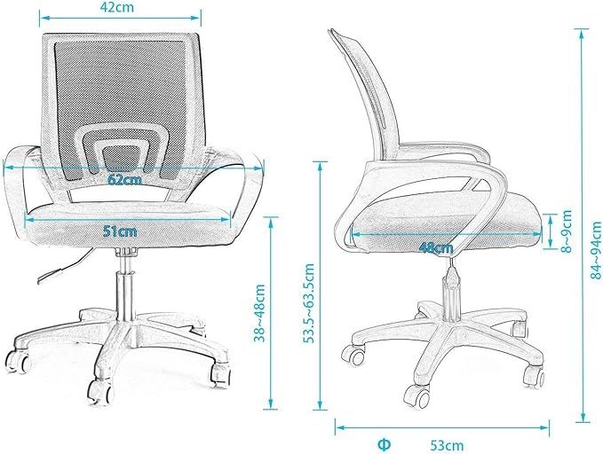 MMW Set of 2 Office Chairs Mid Back Swivel Lumbar Support Desk Chairs Computer Ergonomic Mesh Chairs with Armrests