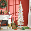 6ft Tall Prelit Pencil Artificial Christmas Tree, Holiday Décor with 395 Realistic Branches, 100 LED Lights, Foldable Metal Base, White Multi Market World Inc.