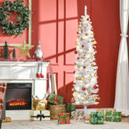 6ft Tall Prelit Pencil Artificial Christmas Tree, Holiday Décor with 395 Realistic Branches, 100 LED Lights, Foldable Metal Base, White Multi Market World Inc.