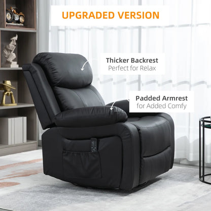 PU Leather Reclining Chair with Vibration Massage Recliner, Swivel Base, Rocking Function, Remote Control, Black