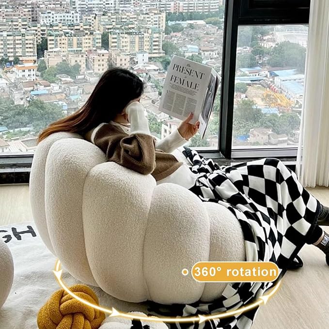 Pumpkin Swivel Accent Chair, Modern Lounge Sofa Round Barrel Chair, Wool Chair with Ottoman Multi Market World Inc.