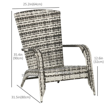 Patio Wicker Adirondack Chair, Outdoor PE Rattan Fire Pit Chair, Muskoka Chair w/ Soft Cushions, Tall Curved Backrest and Comfortable Armrests for Deck or Garden, Grey