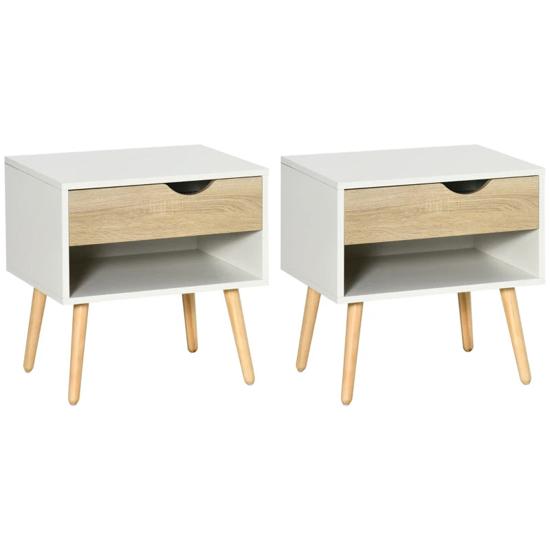 Set of 2 Bedside Table with Drawer and Shelf, Modern Nightstand, End Table for Bedroom, White
