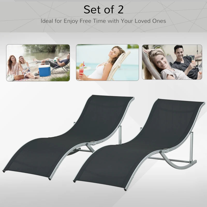 Pool Chaise Lounge Chairs Set of 2, S-shaped Foldable Outdoor Chaise Lounge Chair Reclining for Patio Beach Garden With 264lbs Weight Capacity, Black 7 Global Ratings