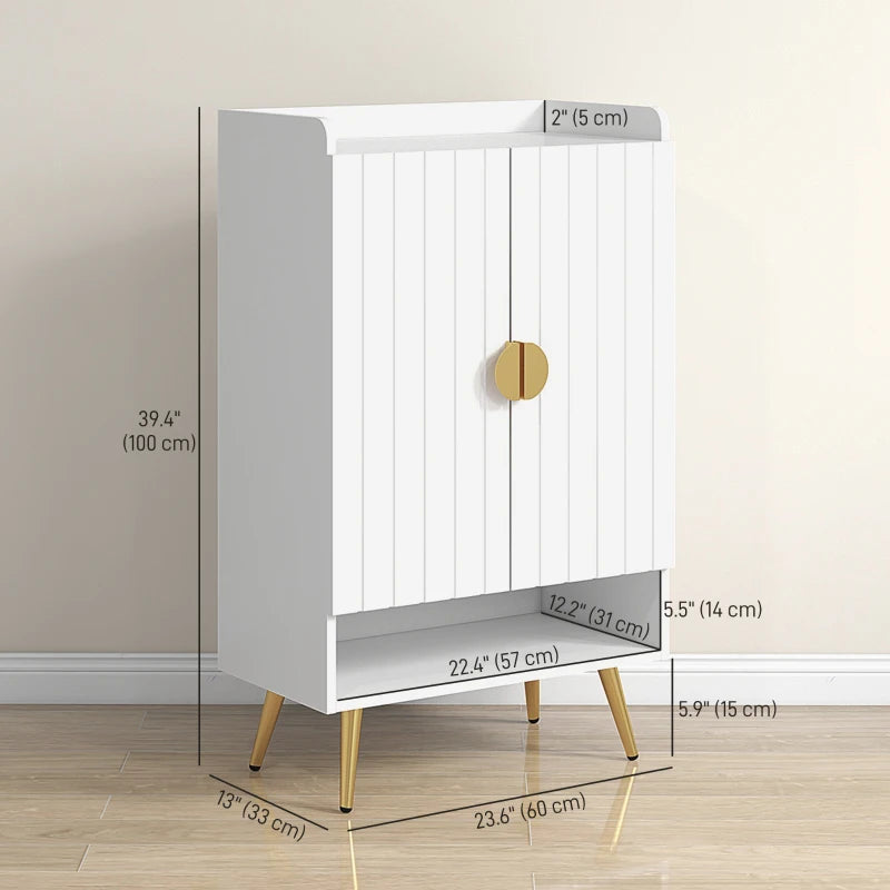Entryway Shoe Storage Cabinet, Narrow Shoe Cabinet with Adjustable Shelves and Open Shelf for 15 Pairs of Shoes, White
