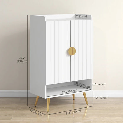 Entryway Shoe Storage Cabinet, Narrow Shoe Cabinet with Adjustable Shelves and Open Shelf for 15 Pairs of Shoes, White