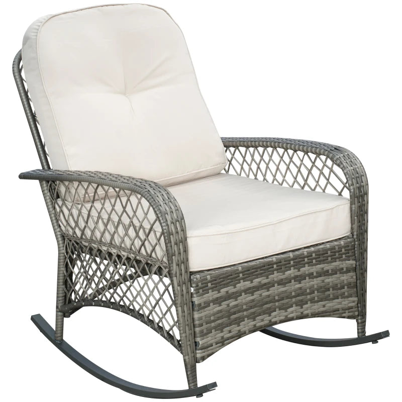Rattan Rocking Chair, Outdoor Wicker Patio Rocker Chair Furniture with Thick Cushions, for Garden Backyard Porch, Khaki