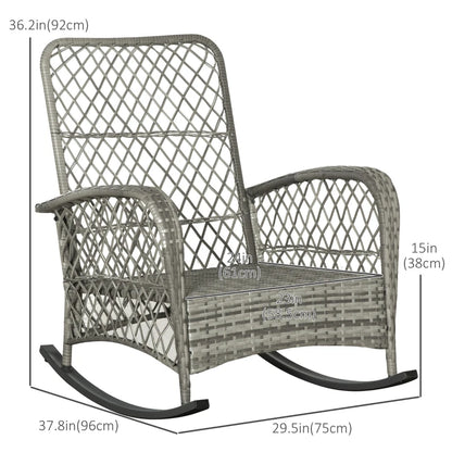 Rattan Rocking Chair, Outdoor Wicker Patio Rocker Chair Furniture with Thick Cushions, for Garden Backyard Porch, Khaki