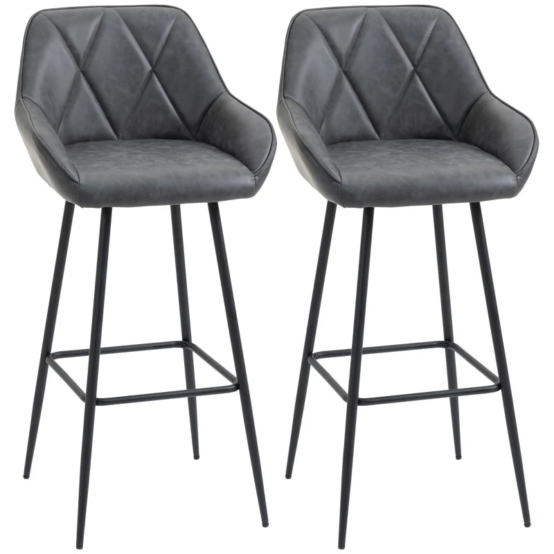 Retro Bar Stools Set of 2, Bar Chairs with Footrest, 30" (76 cm.) Kitchen Stools with Backs and Steel Legs, for Kitchen Island and Home Bar, Grey