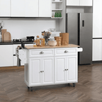 Rolling Kitchen Island on Wheels Utility Cart with Drop-Leaf, Rubber Wood Countertop, Storage Drawers, Door Cabinets and Adjustable Shelves Multi Market World Inc.