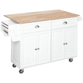 Rolling Kitchen Island on Wheels Utility Cart with Drop-Leaf, Rubber Wood Countertop, Storage Drawers, Door Cabinets and Adjustable Shelves Multi Market World Inc.