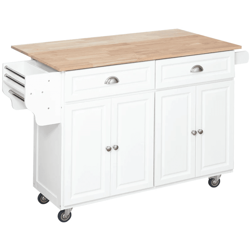 Rolling Kitchen Island on Wheels Utility Cart with Drop-Leaf, Rubber Wood Countertop, Storage Drawers, Door Cabinets and Adjustable Shelves Multi Market World Inc.