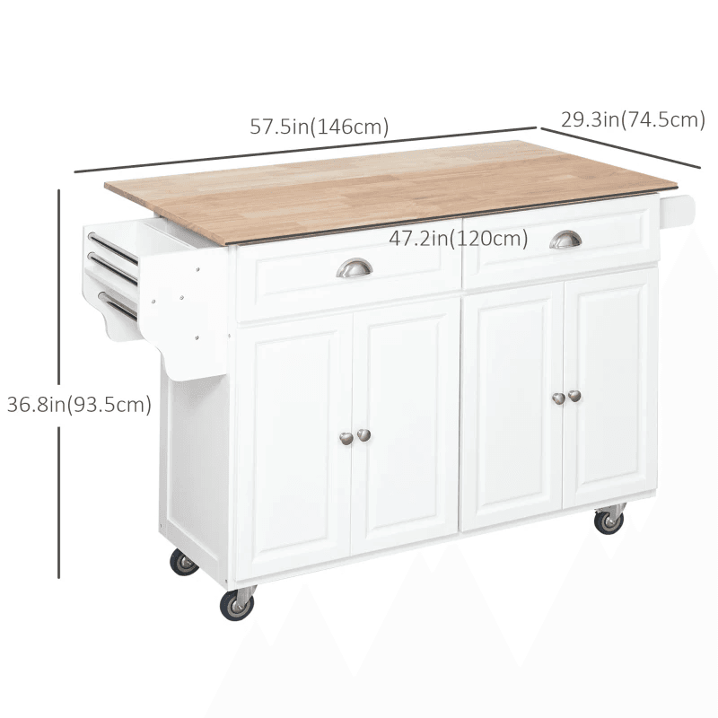 Rolling Kitchen Island on Wheels Utility Cart with Drop-Leaf, Rubber Wood Countertop, Storage Drawers, Door Cabinets and Adjustable Shelves Multi Market World Inc.