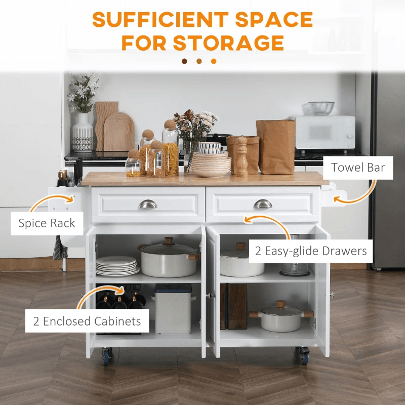 Rolling Kitchen Island on Wheels Utility Cart with Drop-Leaf, Rubber Wood Countertop, Storage Drawers, Door Cabinets and Adjustable Shelves Multi Market World Inc.