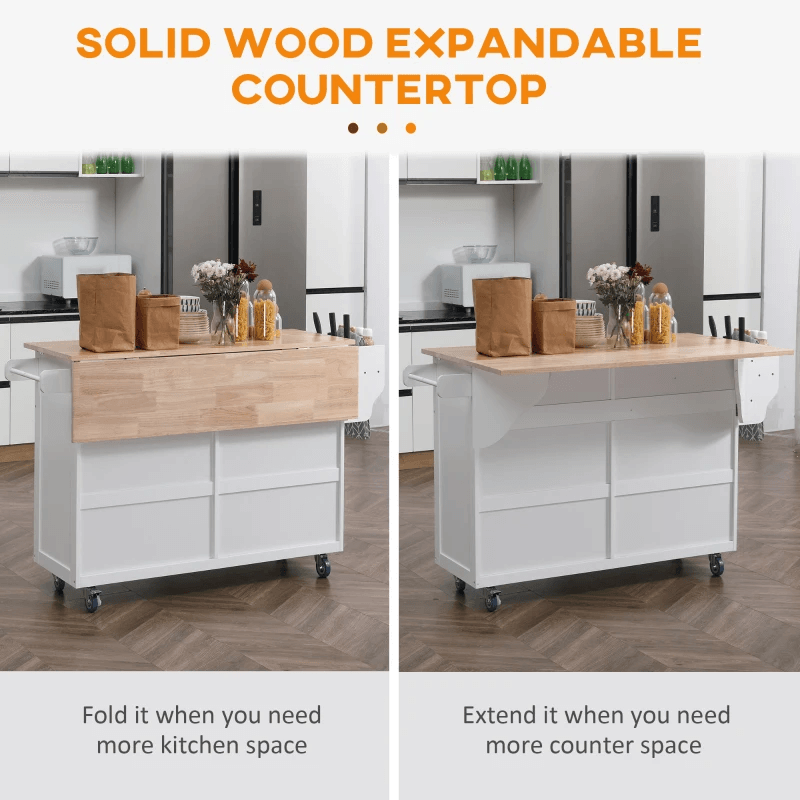 Rolling Kitchen Island on Wheels Utility Cart with Drop-Leaf, Rubber Wood Countertop, Storage Drawers, Door Cabinets and Adjustable Shelves Multi Market World Inc.