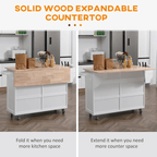 Rolling Kitchen Island on Wheels Utility Cart with Drop-Leaf, Rubber Wood Countertop, Storage Drawers, Door Cabinets and Adjustable Shelves Multi Market World Inc.