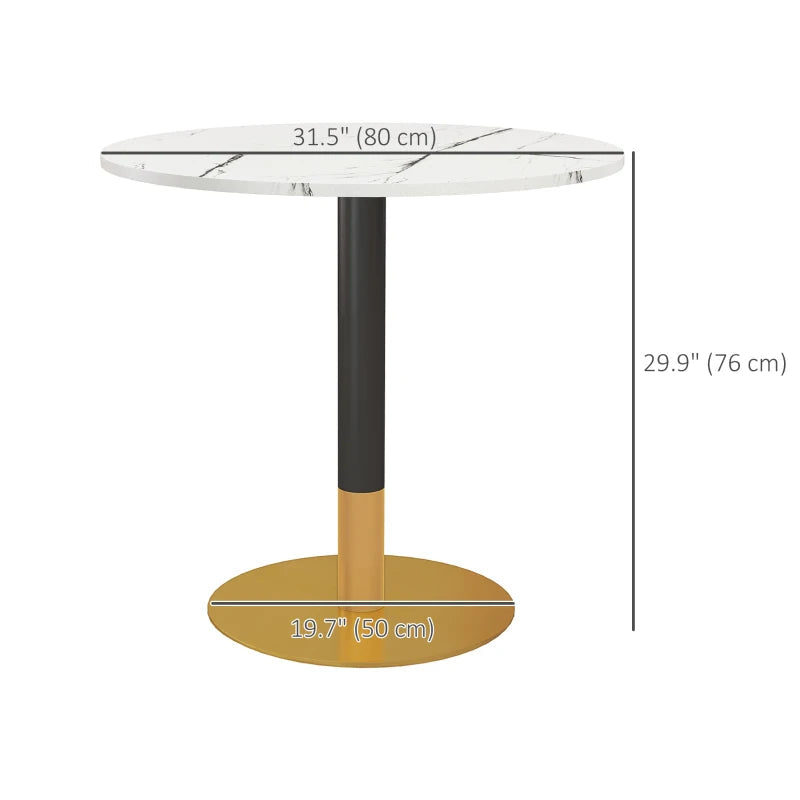Round Dining Table, Modern Dining Room Table with Faux Marble Top, Steel Base, Space Saving Small Kitchen Table, White Multi Market World Inc.