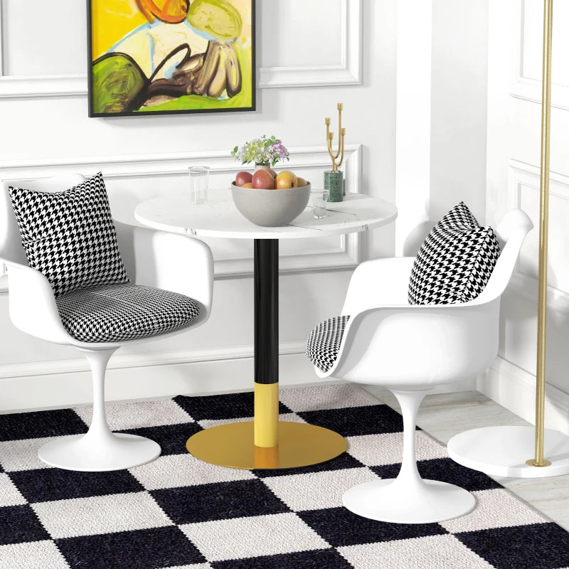 Round Dining Table, Modern Dining Room Table with Faux Marble Top, Steel Base, Space Saving Small Kitchen Table, White Multi Market World Inc.