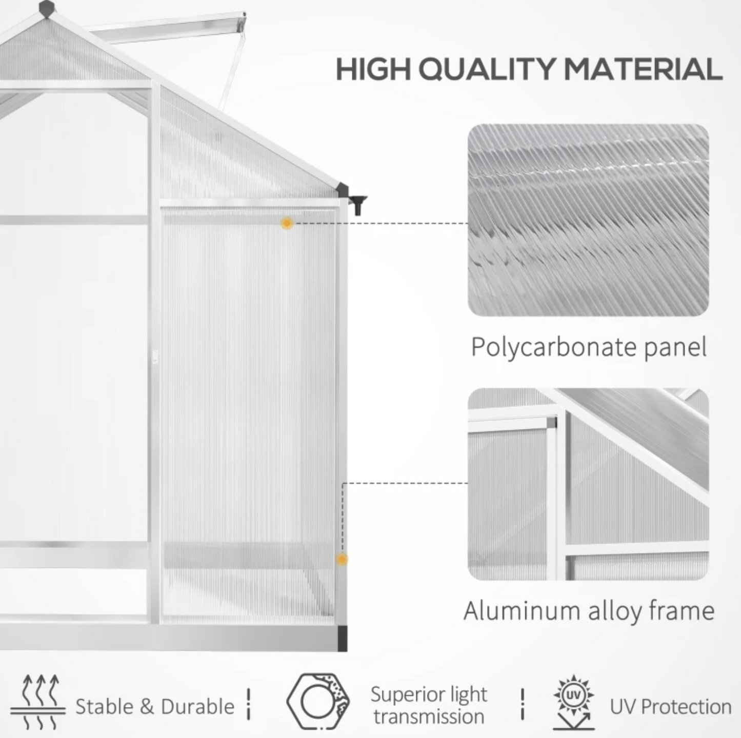 8' x 6' x 6.4' Walk-in Garden Greenhouse Polycarbonate Panels Plants Flower Growth Shed Cold Frame Outdoor Portable Warm House Aluminum Frame