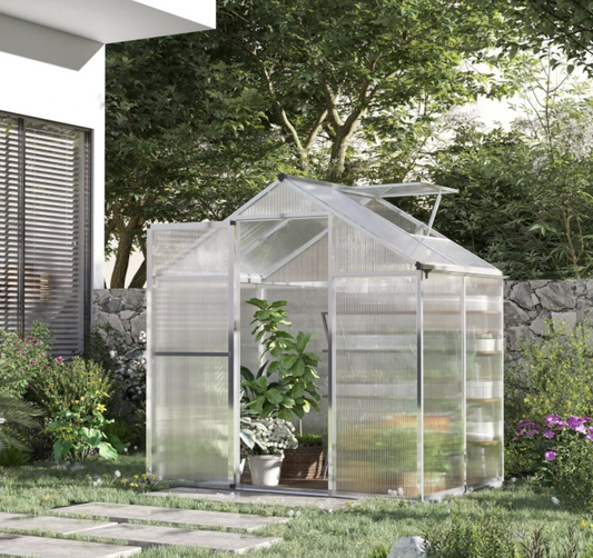 10' x 6' x 6.4' Walk-in Garden Greenhouse Polycarbonate Panels Plants Flower Growth Shed Cold Frame Outdoor Portable Warm House Aluminum Frame