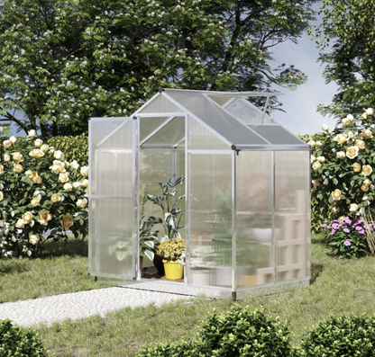 10' x 6' x 6.4' Walk-in Garden Greenhouse Polycarbonate Panels Plants Flower Growth Shed Cold Frame Outdoor Portable Warm House Aluminum Frame