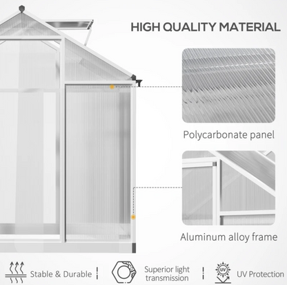 10' x 6' x 6.4' Walk-in Garden Greenhouse Polycarbonate Panels Plants Flower Growth Shed Cold Frame Outdoor Portable Warm House Aluminum Frame