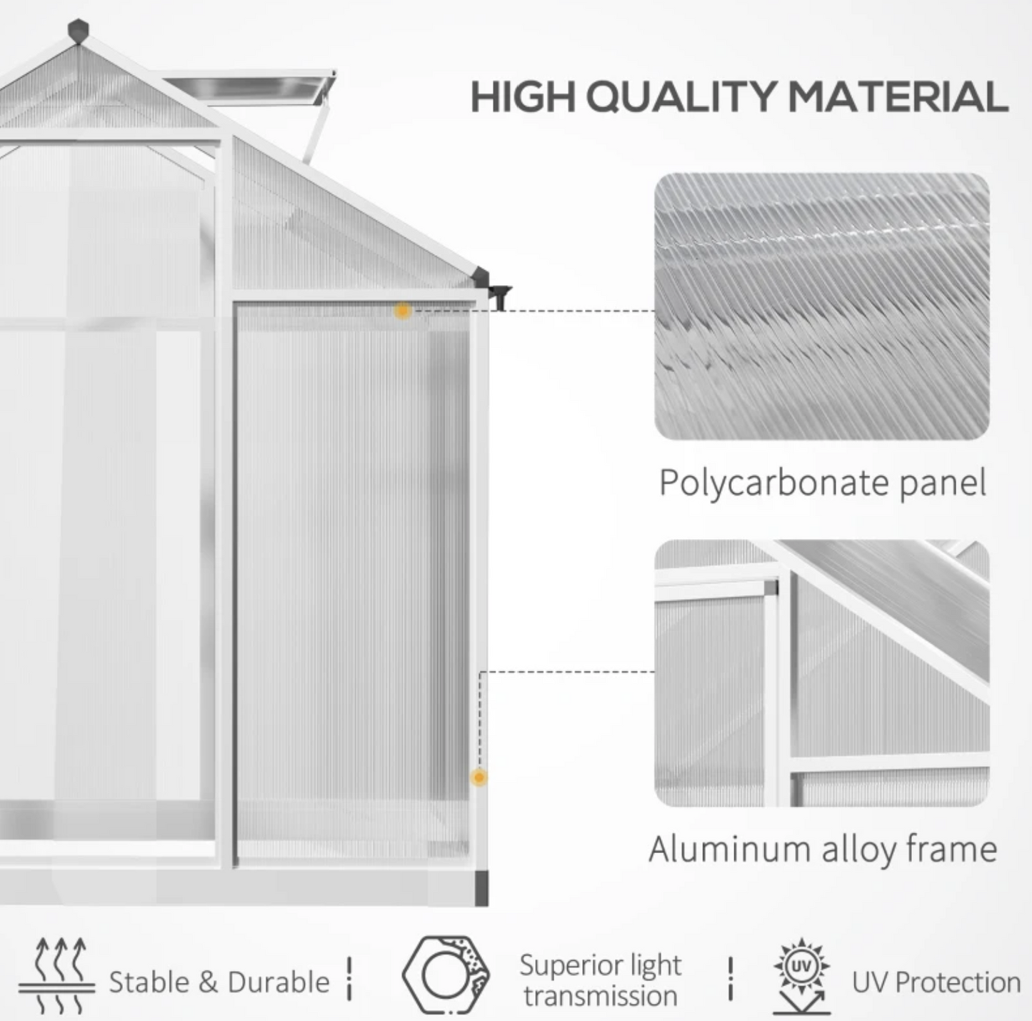 4' x 6.2' x 6.4' Walk-in Garden Greenhouse, Polycarbonate Panels Plants Flower Growth Shed, Cold Aluminum Frame Outdoor Portable Warm House