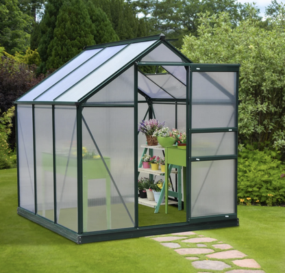 6.2' x 6.3' x 6.6' Clear Polycarbonate Greenhouse, Large Walk-In Green House Garden, Plants Grow, Galvanized Sheet Frame w/ Slide Door