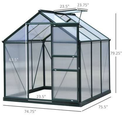 6.2' x 6.3' x 6.6' Clear Polycarbonate Greenhouse, Large Walk-In Green House Garden, Plants Grow, Galvanized Sheet Frame w/ Slide Door