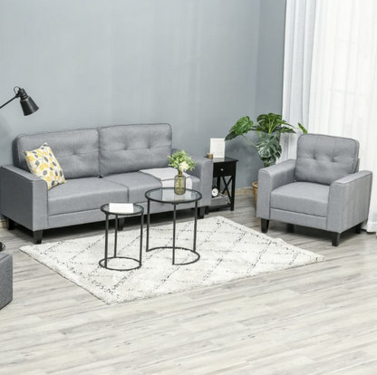 Button Tufted Armchair Modern Single Sofa Chair Upholstered Accent Chair with Rubber Wood Legs and Thick Padding Mid-Back for Living Room and Bedroom, Grey