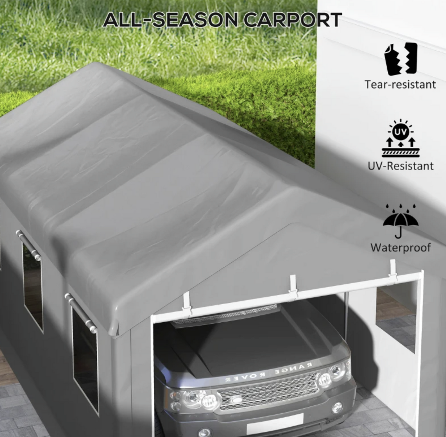 10' x 20' Carport, Heavy Duty Portable Garage with 6 Mesh Windows and 2 Doors, Grey