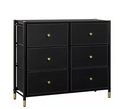 Black Luxury PU Leather 6-Drawer Dresser with Gold Accents Multi Market World Inc.