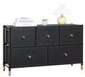 Black Luxury PU Leather 5-Drawer Dresser with Gold Accents Multi Market World Inc.