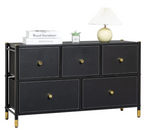 Black Luxury PU Leather 5-Drawer Dresser with Gold Accents Multi Market World Inc.