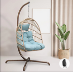 Hanging Egg Chair with Stand, Swinging Wicker Chair with Breathable Cushions Multi Market World Inc.