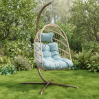 Hanging Egg Chair with Stand, Swinging Wicker Chair with Breathable Cushions Multi Market World Inc.